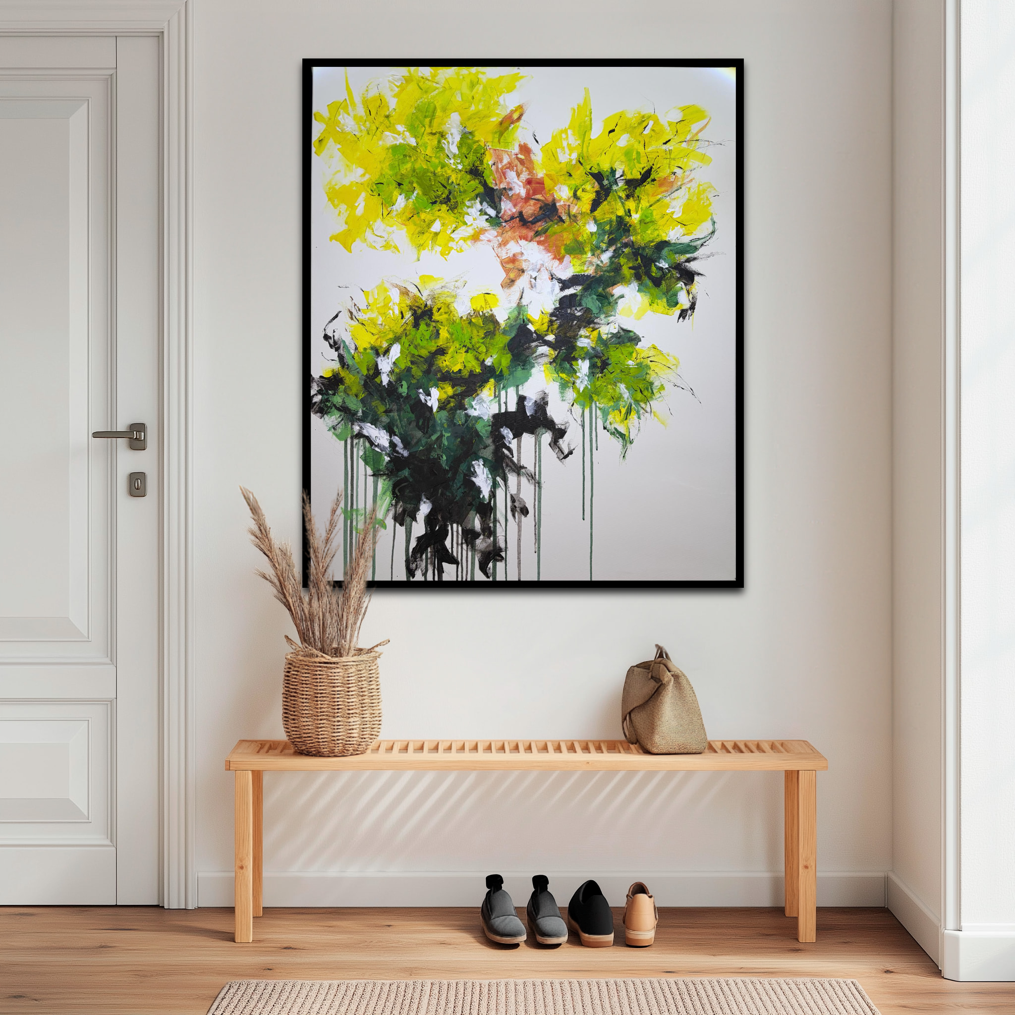 Large artwork shown in a home setting